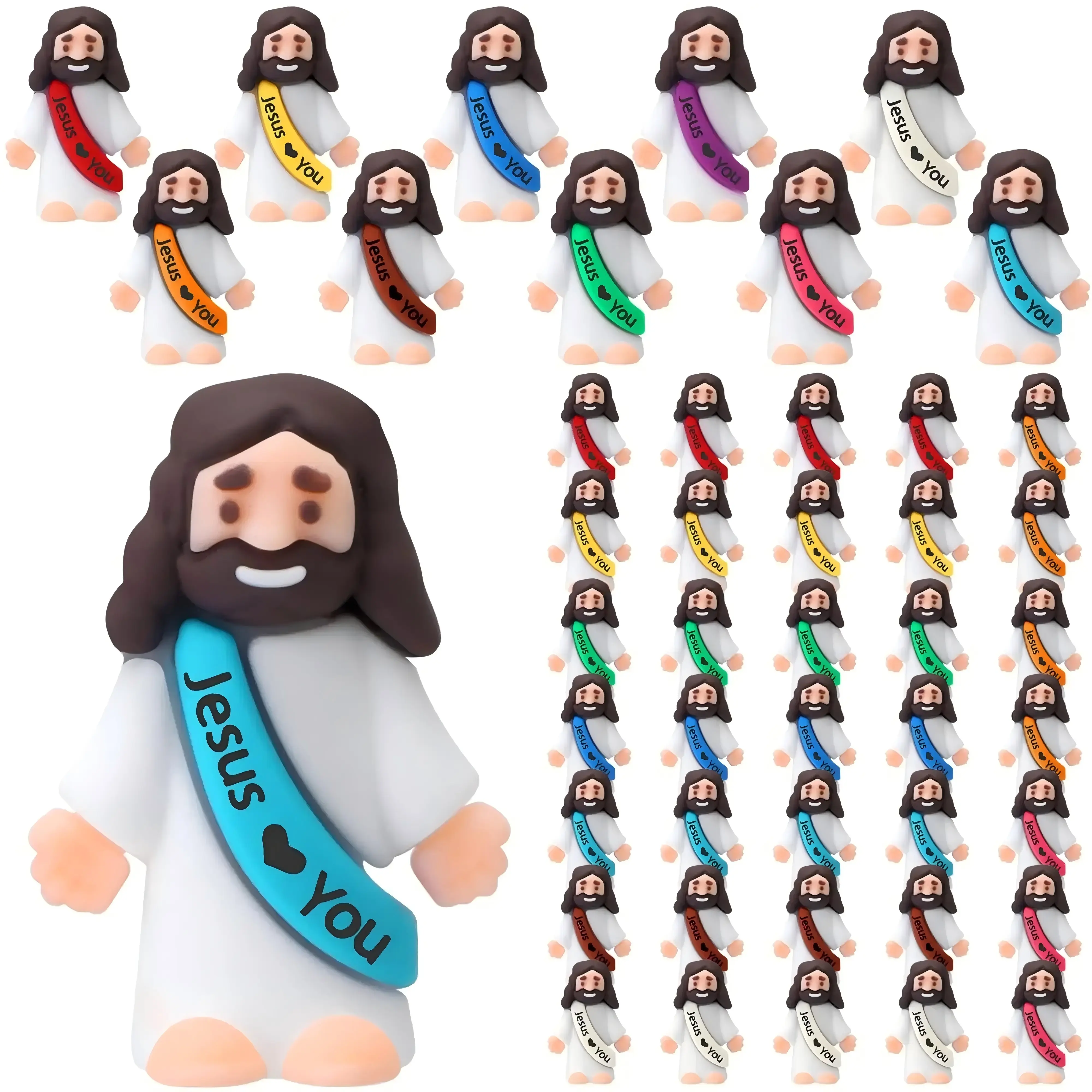 100 Pack Little Jesus Figurines in Bulk, Mini Jesus Loves You Figures, Small Jesus Figurines, Tiny Jesus Figures for Church Christmas Party Favors Religious Easter Gifts for Egg Stuffers