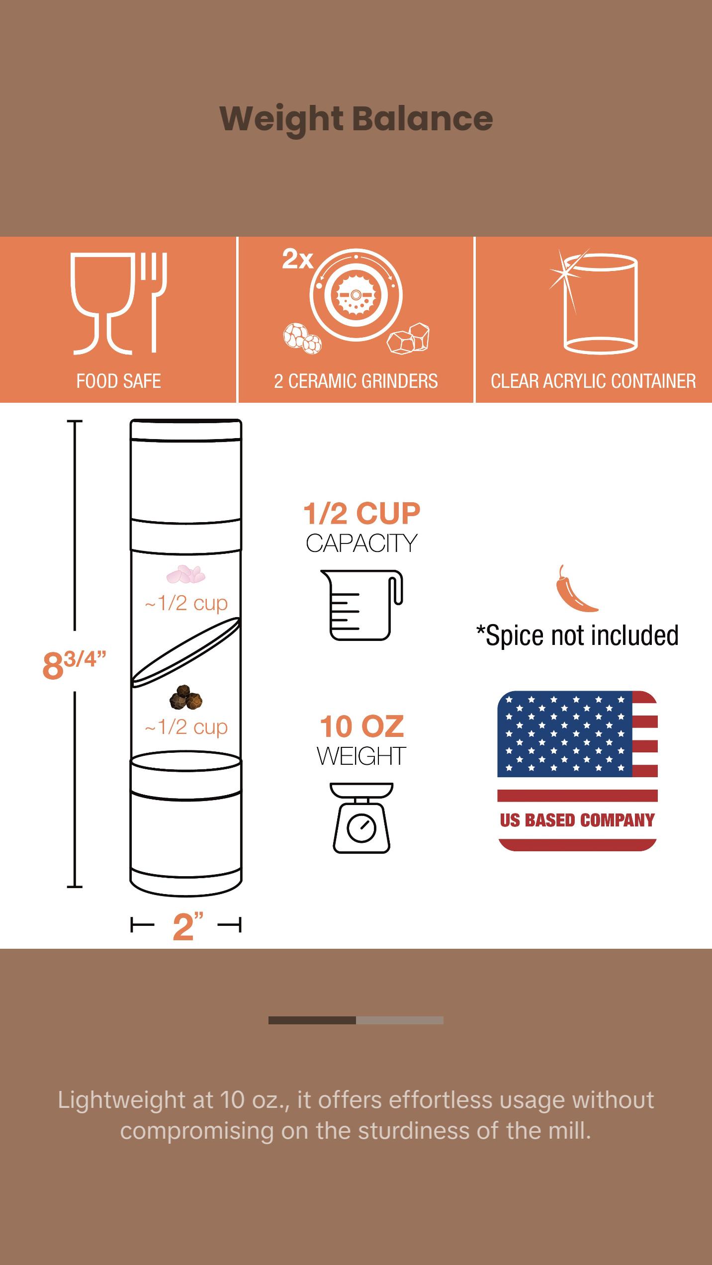 Eparé Dual Salt and Pepper Grinder Combo - 2 in 1 Refillable Peppermill Grinders