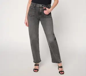 LOGO by Lori Goldstein Pet. Ankle Length Reverse Back Grey Jeans