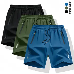 Men’s 3-Pack Multi-Color Athletic  – Summer loose-fit casual athletic  with an elastic waistband and pockets, made from lightweight, breathable quick-dry fabric, perfect for everyday workouts,and outdoor activities. Solid Zipper daily shorts  Men's