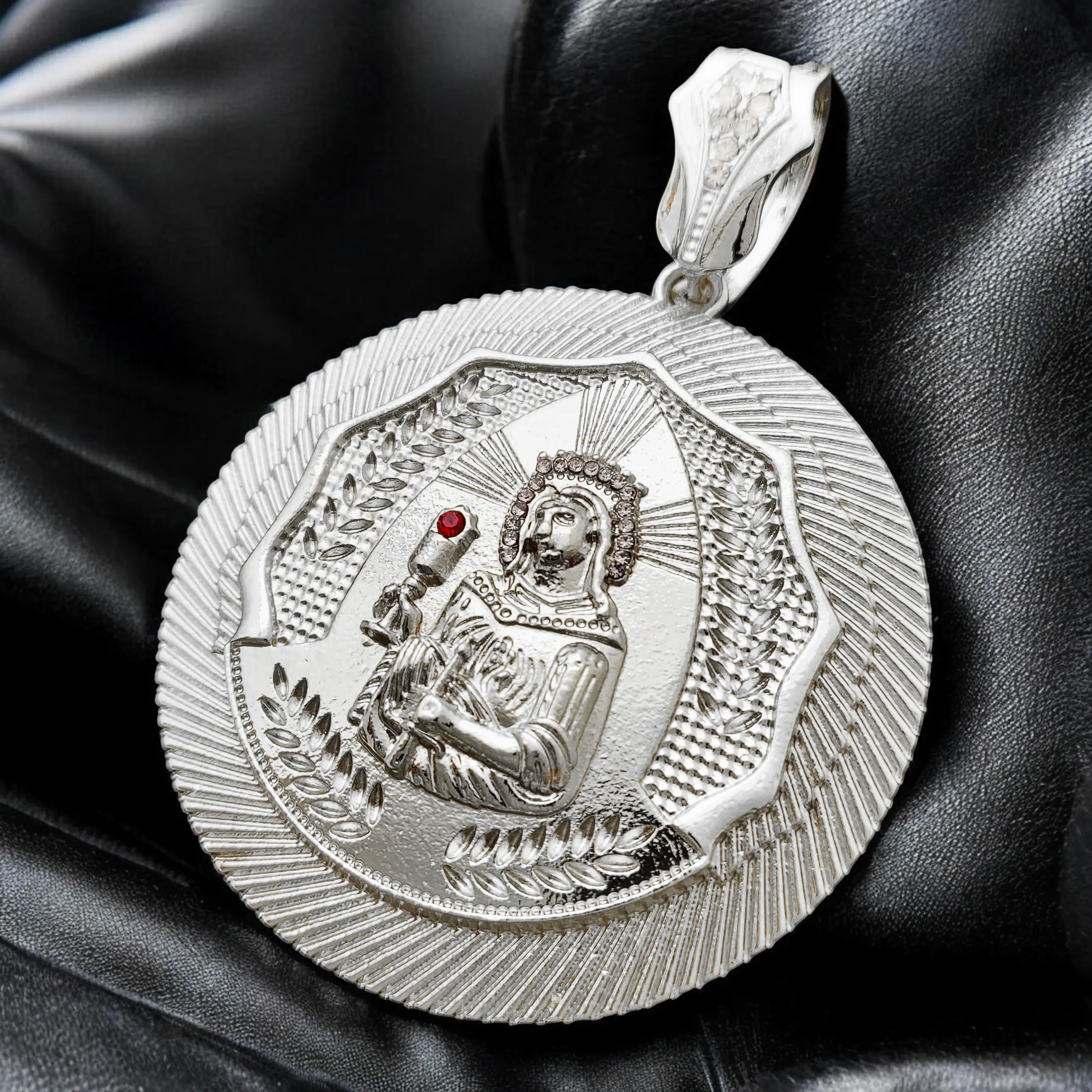 MaxBling81 Collectible Pendant, Unisex Celebrity Hip Hop Religious Medal in Silver-Plated Alloy with CZ and Polished Finish for Everyday Wear, Daily Wear, 2.3 Inches, Alloy Metal, Casual, Celebrities, Collectibles