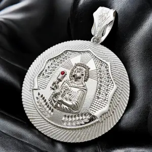 Silver Plated Large SANTA BARBARA CZ Religious Medal Pendant Charm, Fits up to 15mm Chain