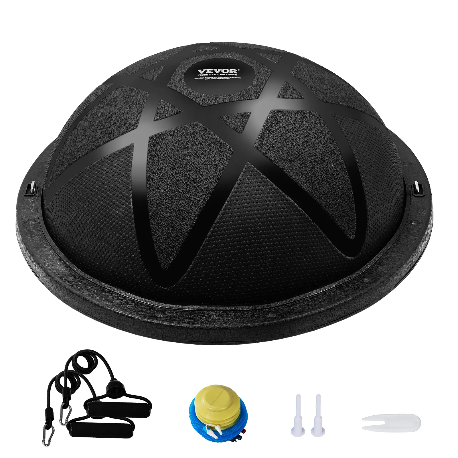 VEVOR Half Exercise Ball Trainer, TikTokShopBlackFriday, 23 inch Balance Ball Trainer, 660 lbs Capacity Stability Ball, Yoga Ball with Resistance Bands and Pump, Strength Fitness Ball for Home Gym, Full Body Workouts, Black