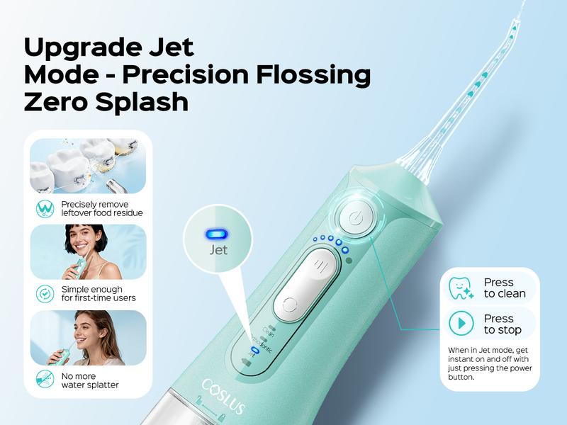 COSLUS Water Flosser Teeth Pick: Portable Cordless Oral Irrigator, 300ML Lightweight Water Cleanser for Daily Use. IPX7 Waterproof,18 Pressure Settings,Durable with Travel Storage,Ideal for Teens, Braces & Sensitive Teeth