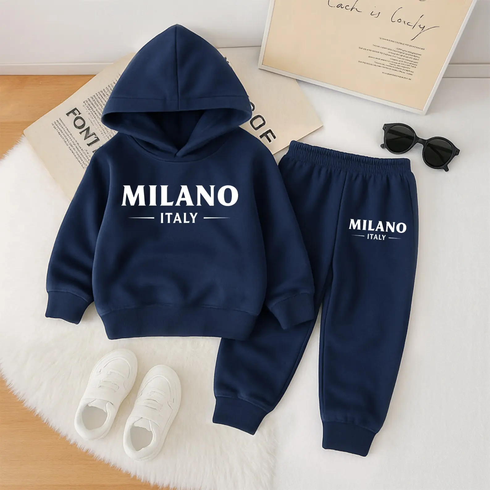 Men's 2-Piece Tracksuit Set, MILANO Print Fleece-Lined Hoodie and Joggers, Casual Sporty Style Coordinated Set for Fall-Winter Wear, Activewear Set