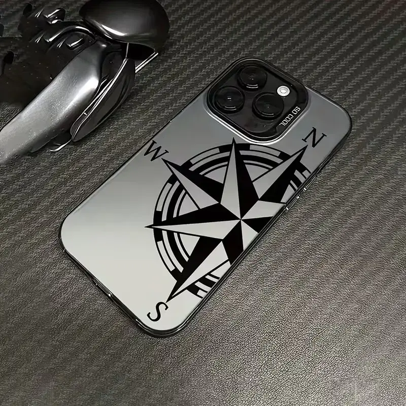 Compass HoloFrame Phone Case – Minimalist Mirror Metallic Navigator Design | Luxury Hard Back Protective Cover | Stylish Gift for Travel & Adventure Lovers | Compatible With iPhone 11–17