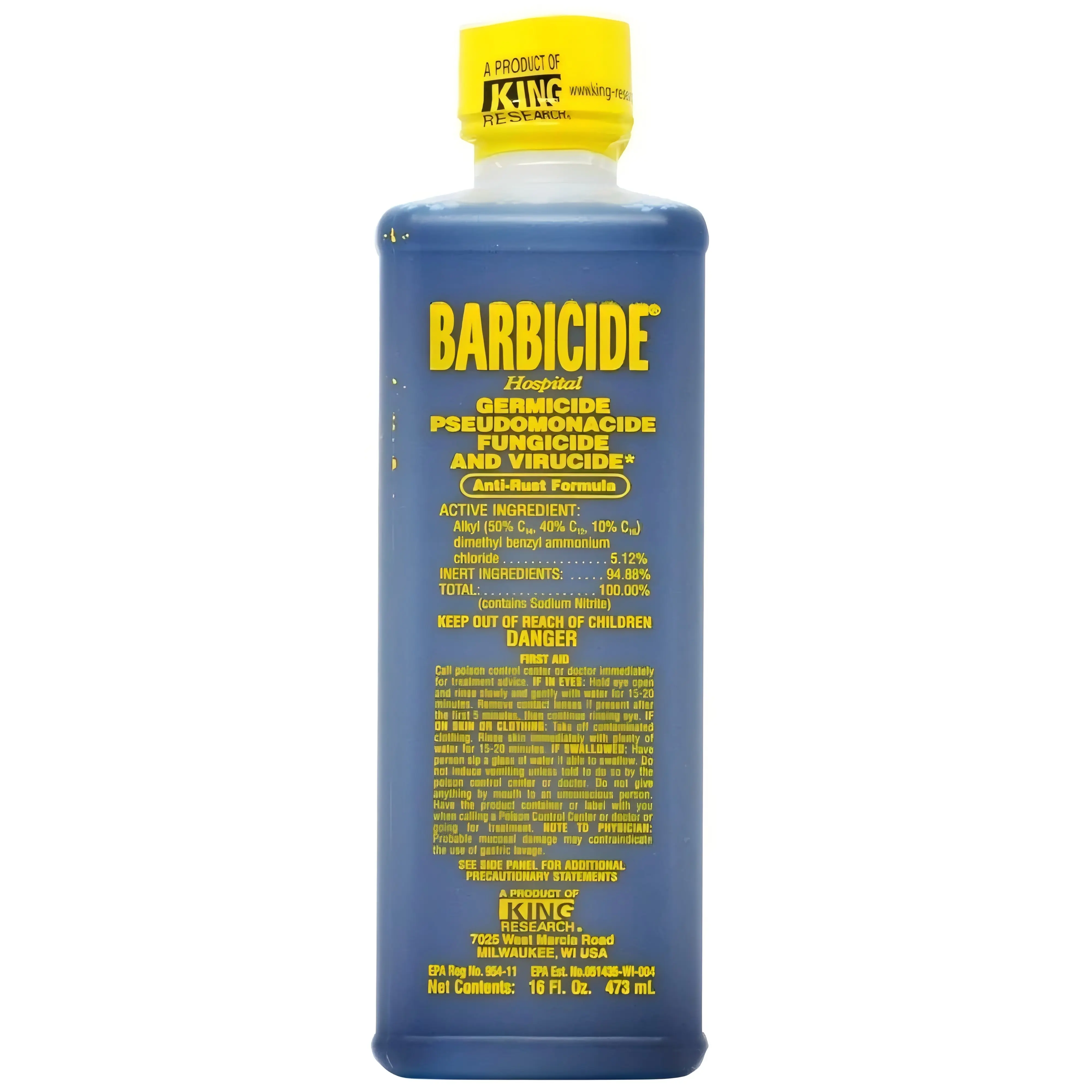 BARBICIDE Liquid Household Disinfectant Concentrate - 16 fl oz (500 ml), EPA-Registered Hospital-Grade Antimicrobial Germicide, Anti-Rust Solution for Salons, Barbershops Tools
