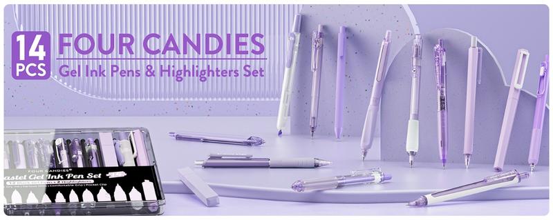 Four Candies 14Pack Pastel Gel Ink Pen Set,Cute Retractable 0.5mm Fine Point Pen,Note Taking Aesthetic Pens,12 Pack Black Ink Pens with 2Pcs Highlighter, Smooth Writing Pens for School and Office,NoteTaking,Students Stationary,girly office supplies Four Candies 14Pack Pastel Gel Ink Pen Set,Cute Retractable 0.5mm Fine Point Pen,Note Taking Aesthetic Pens,12 Pack Black Ink Pens with 2Pcs Highlighter, Smooth Writing Pens for School and Office,NoteTaking,Students Stationary,girly office supplies