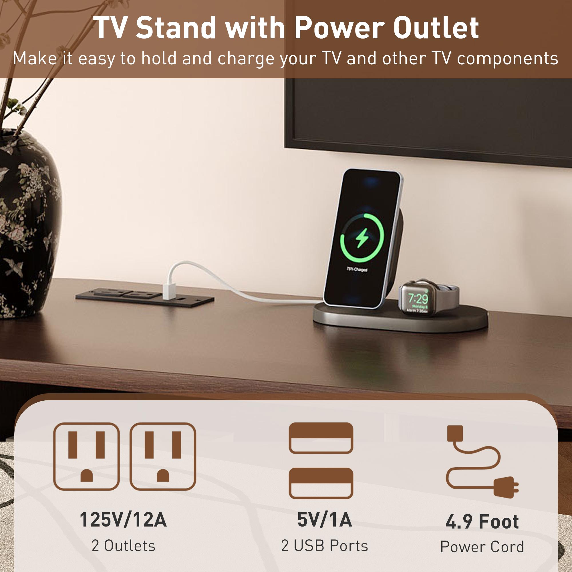 70 Inch Mid Century Modern TV Stand, TV Stand for 80 Inch TV, TV Stand with Tambour Doors, Drawers and Power Outlet, TV Consoles for Living Room, Bedroom