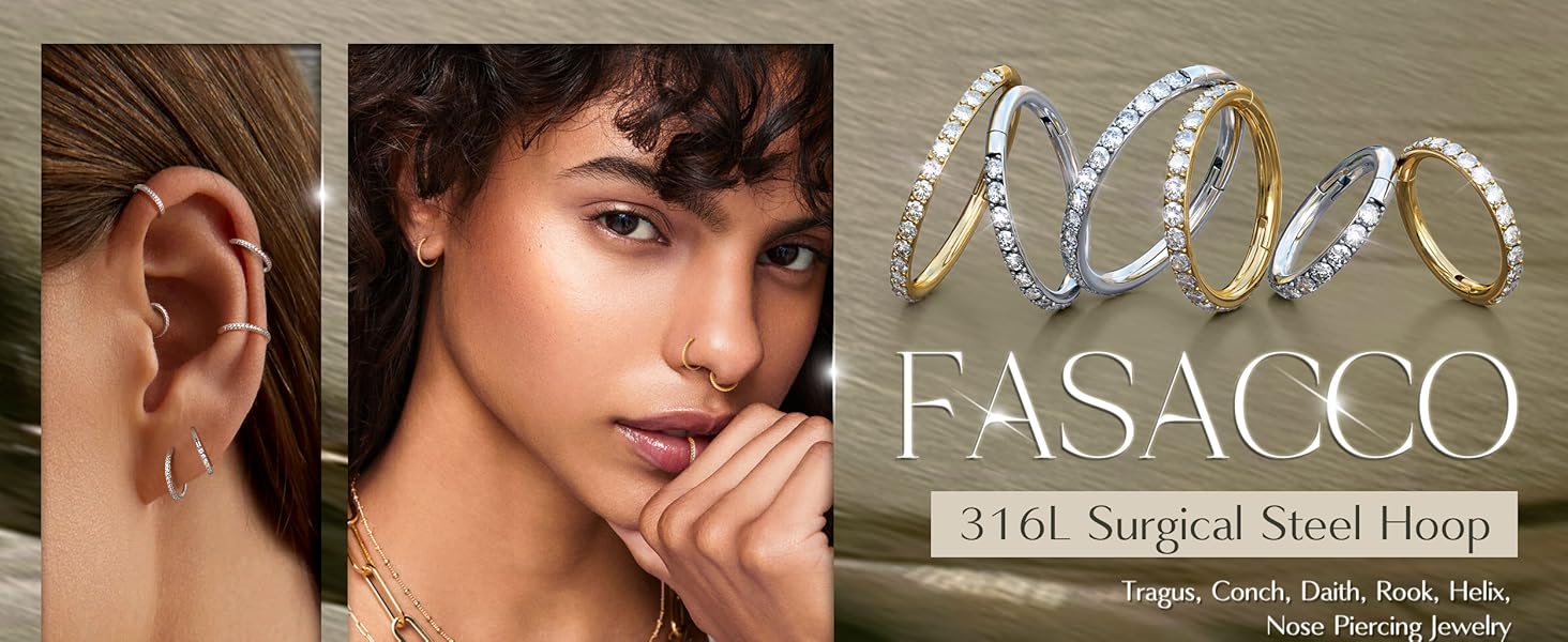 FASACCO 16G 18G Cartilage Earrings Hoop 316L Surgical Steel Tragus Earrings Hinged Rook Helix Cartilage Daith Helix Conch Tragus Piercing Jewelry FallFreshness
