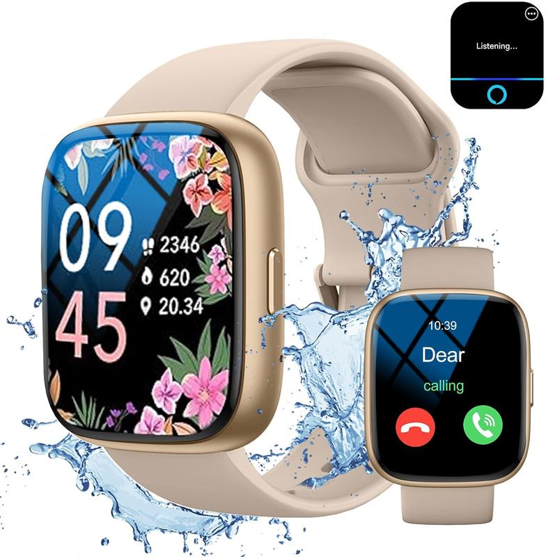 LANGSDOM Smart Watch for Women and Men, Call and Alexa with SMS Push, Answer Calls, Voice Assistant, Sports Watch 100+ Sports Modes for Android and iPhone Sports Smart Watch Wearable Adjustable Automatic Button Monitoring Silicone Tracker Water Proof