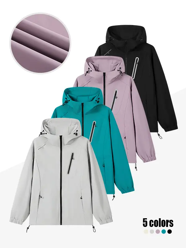Wrinkle-resistant, wear-resistant, easy-to-care-for solid-color hooded hardshell jacket, loose fit, unisex outerwear