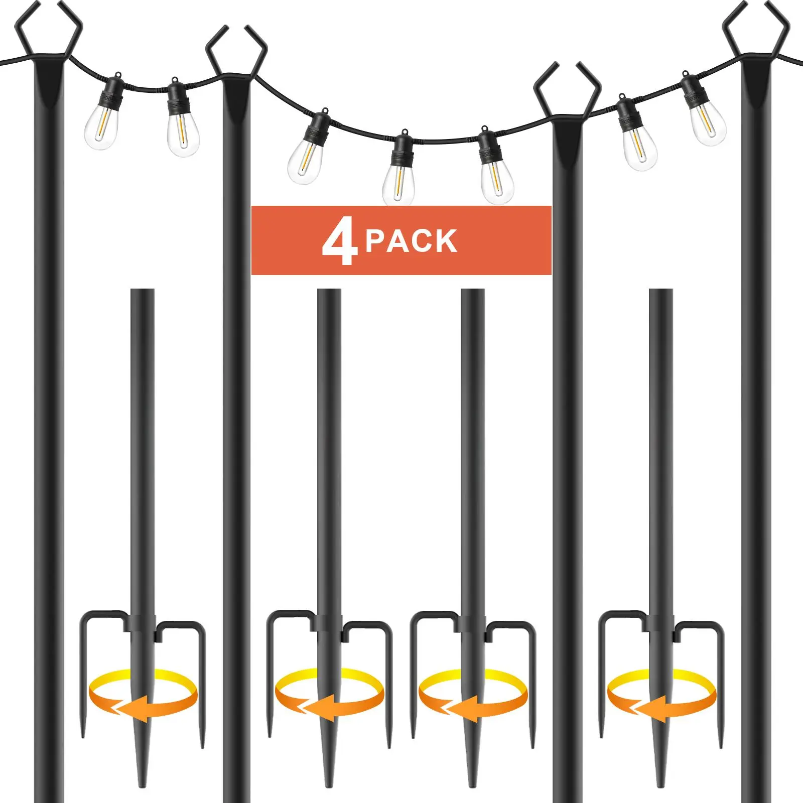 2-6Pack String Light Poles,Light Poles for Outside Lights with Fork,Outdoor Brackets Hanging Lights,Metal Stand for Deck Patio,Backyard,Wedding,Deck,Party Adjustable Brightness Led Led Bulbs Included