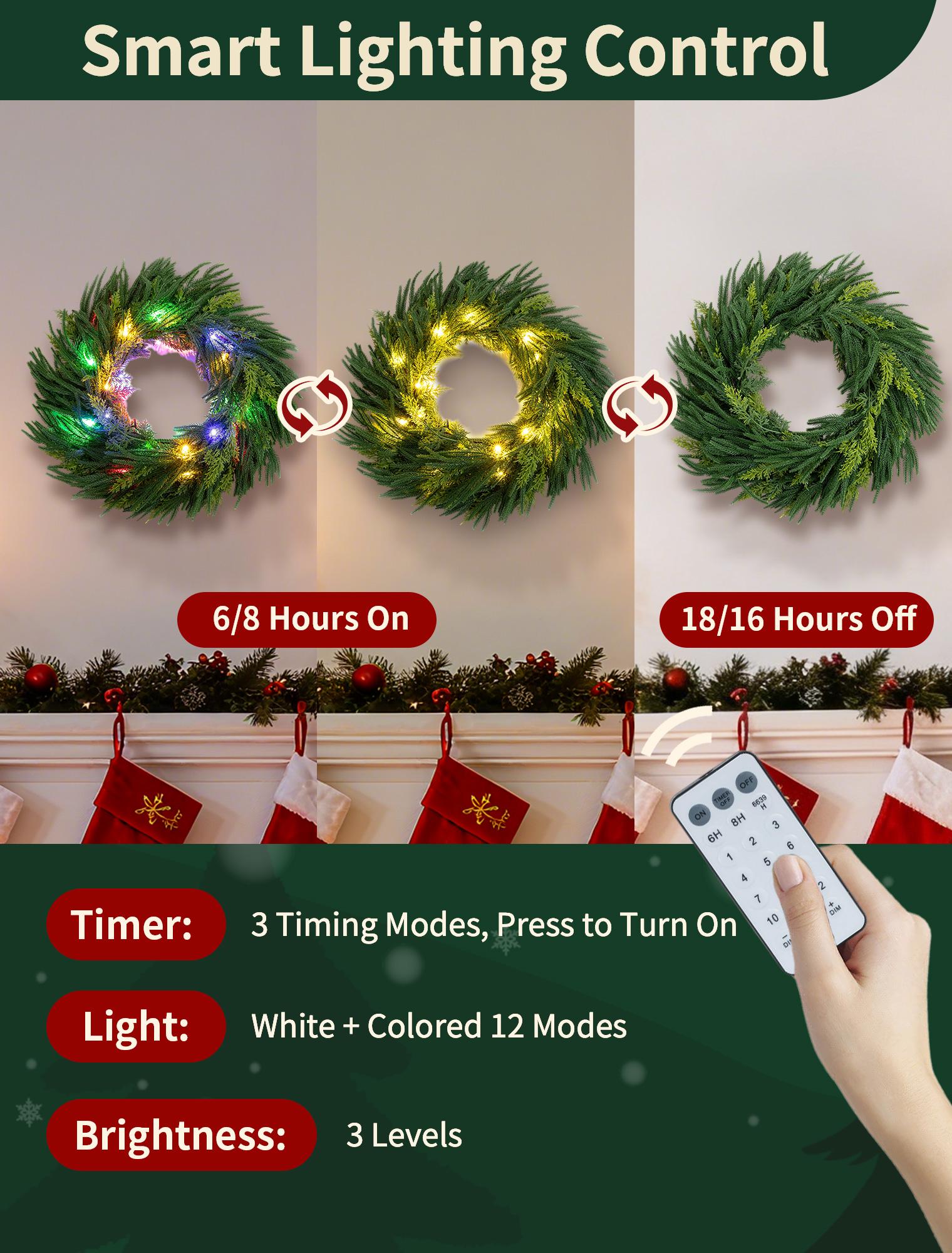 6Ft Christmas Norfolk Pine Garland Artificial Pre-Lit Garland with Lights for Mantle Fireplace Table Stair Real Touch Greenery Decorations DIY for Front Door Wall Window