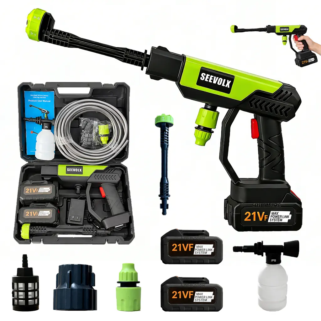 SEEVOLX Cordless Pressure Washer Gun: 1000 PSI Portable Electric Washer for Vehicle, Driveway & Deck-Ergonomic Handle Design with 30min Runtime & 6-in-1 Nozzle