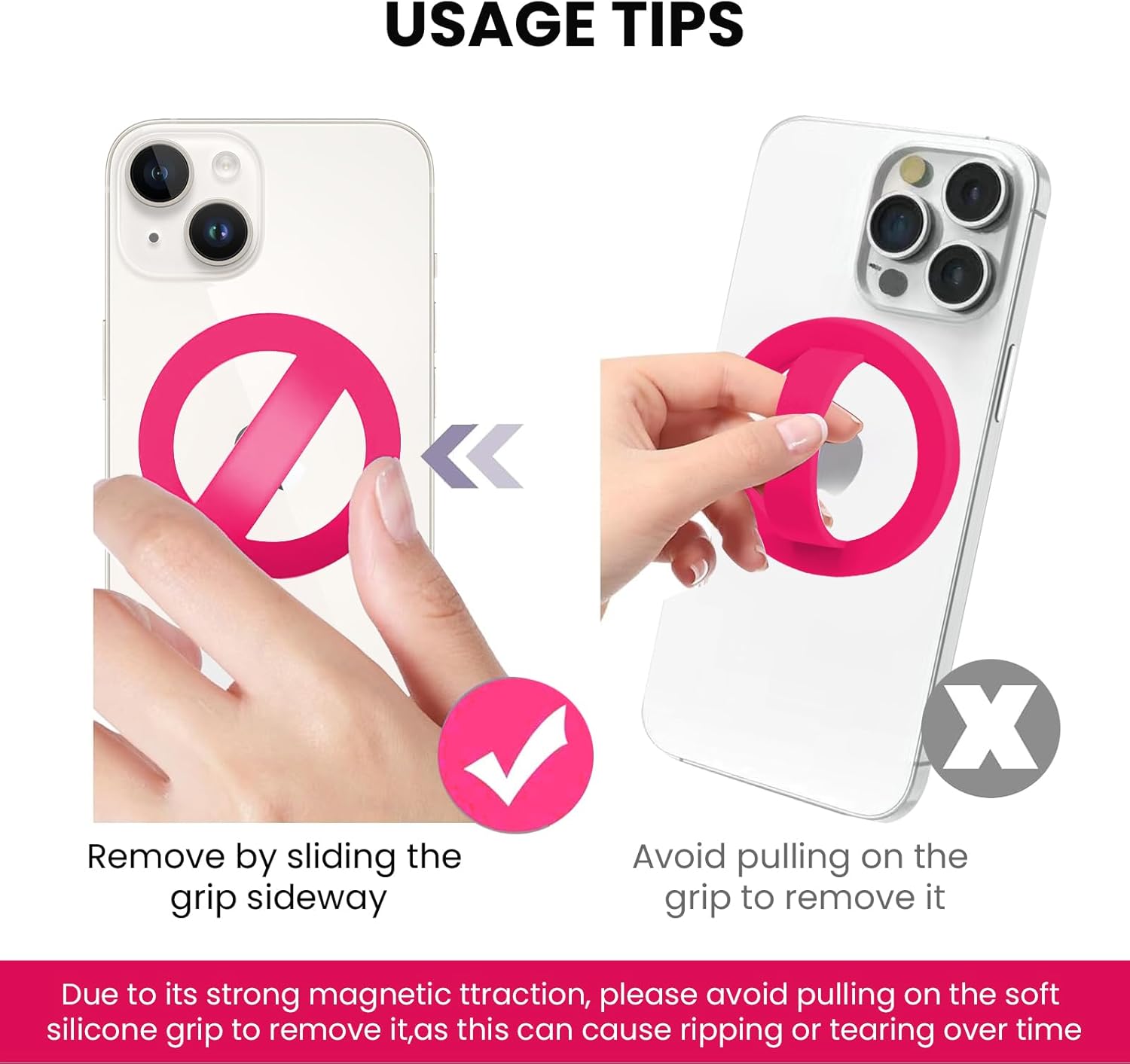 Magnetic Phone Grip Detachable Phone Holder, Silicone Soft MagSafe Loop Grips Accessories Smartphone Mount Cellphone Stand