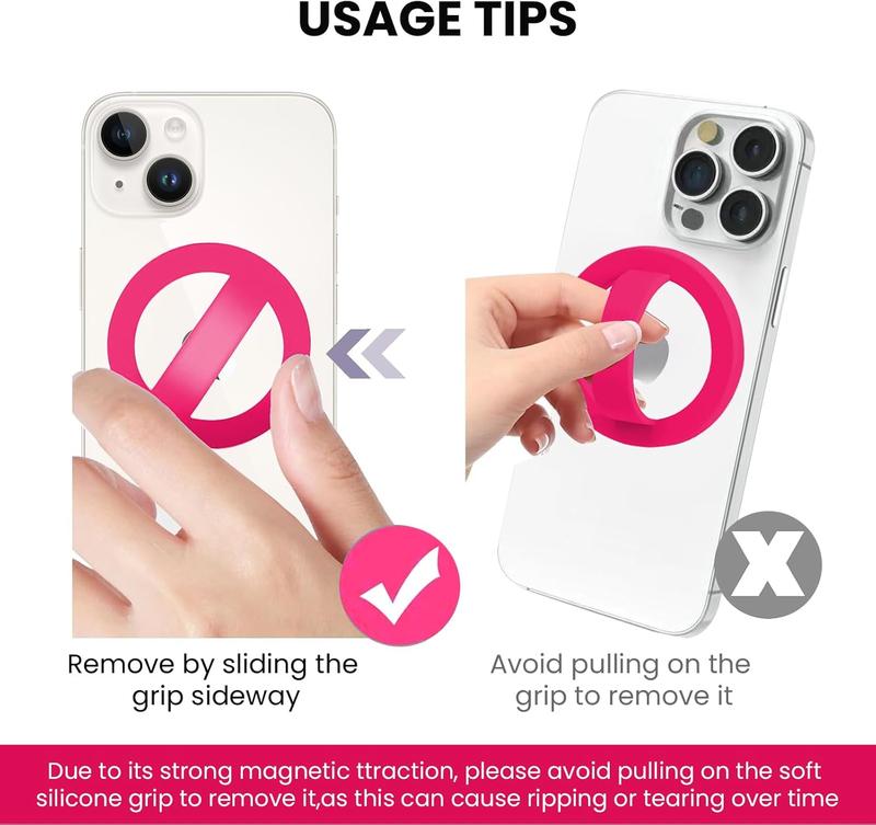 Magnetic Phone Grip Detachable Phone Holder, Silicone Soft MagSafe Loop Grips Accessories Smartphone Mount Cellphone Stand