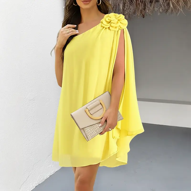 CHICME Women's One Shoulder Sleeveless 3D Flower Decor Mini Dress/Graduation Dress/Summer Dress – Perfect for Wedding & Wedding Guest Casual A Line Vacation Dress Elegant Summer