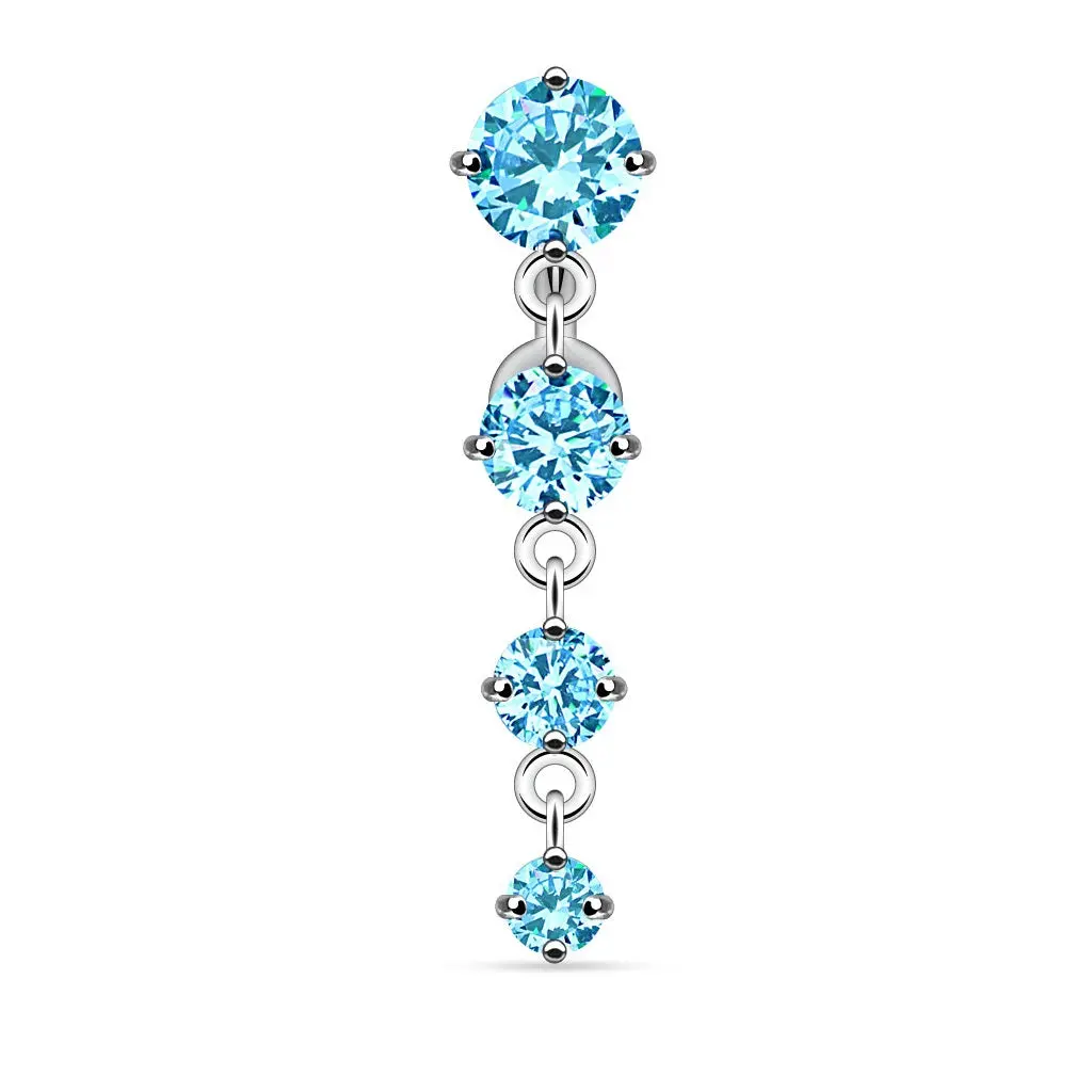 Multi CZ Crystal Vertical Drop Reverse Dangling Belly Button Ring - Stainless Steel