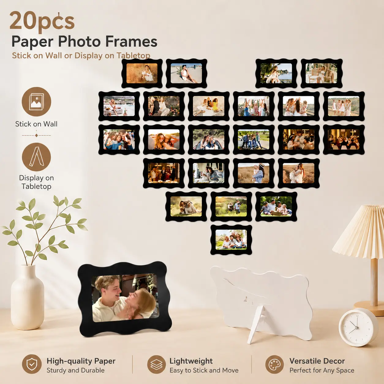 Creative Rectangular Wave Decorative Picture Frame - 4*6 cm heart-shaped frame, suitable for wall and tabletop display (with adhesive), used to record precious moments - The wave-shaped frame can enhance memory and make the home full of love and warmth