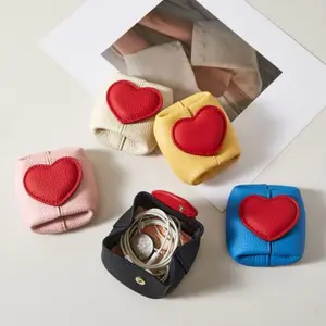 Mini Leather Wallet  Bag Charm Heart Leather Coin Purse - Keychain Wallet for Earrings & Cash coins pouch