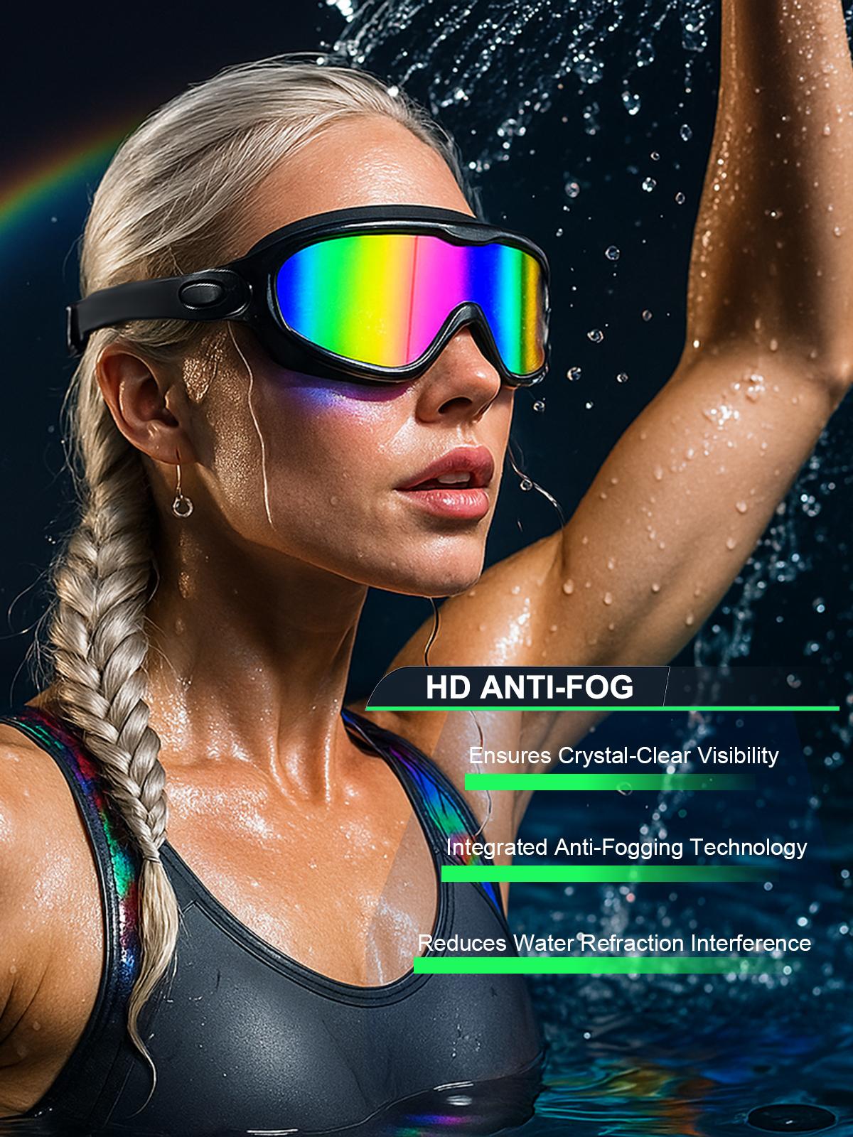 GOECI 2 Pack - Swim Goggles for Adults  - Anti-Fog Full-Coverage, 3-Color UV Lens, Waterproof Earplugs & Nose Clip