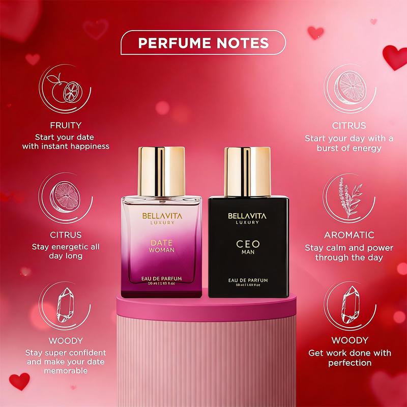 Bellavita Luxury CEO Man & Date Women Valentine Gift Set | Classic Perfume Duo 50ml Each | Power & Romance Combo | Couple Gift | Vegan & Cruelty-Free