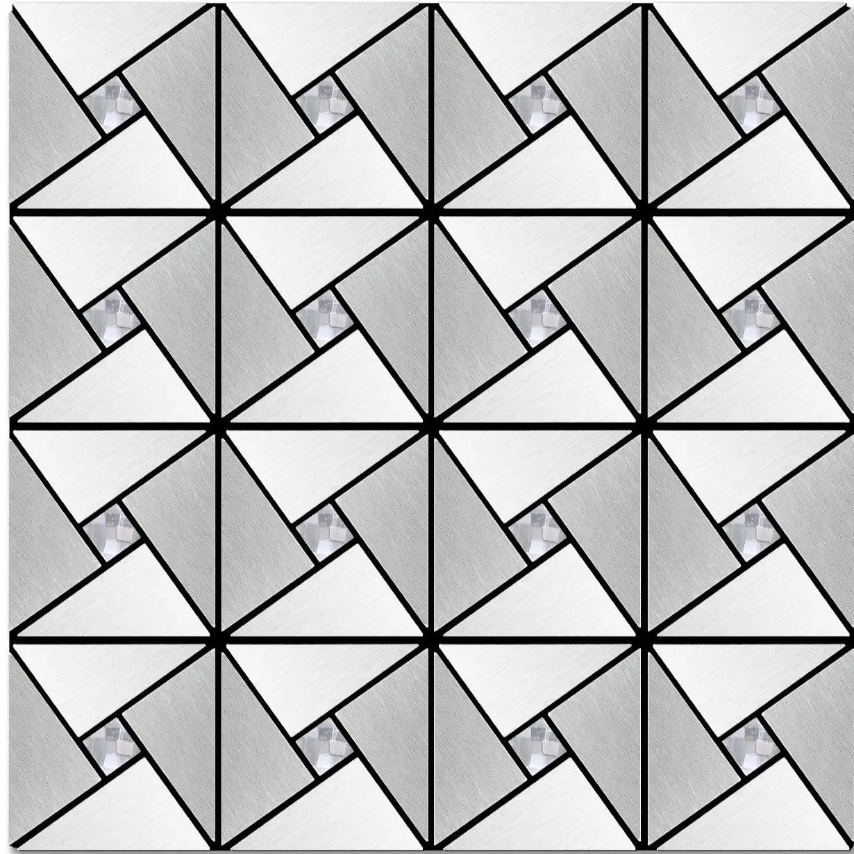 Vamos Tile 10-Sheets Silver Mixed Glass Peel and Stick Backsplash Tile | Metal Tile 12"x12" Windmill Puzzle Stick on Backsplash for Kitchen and Bathroom Self Adhesive Mosaic Tiles