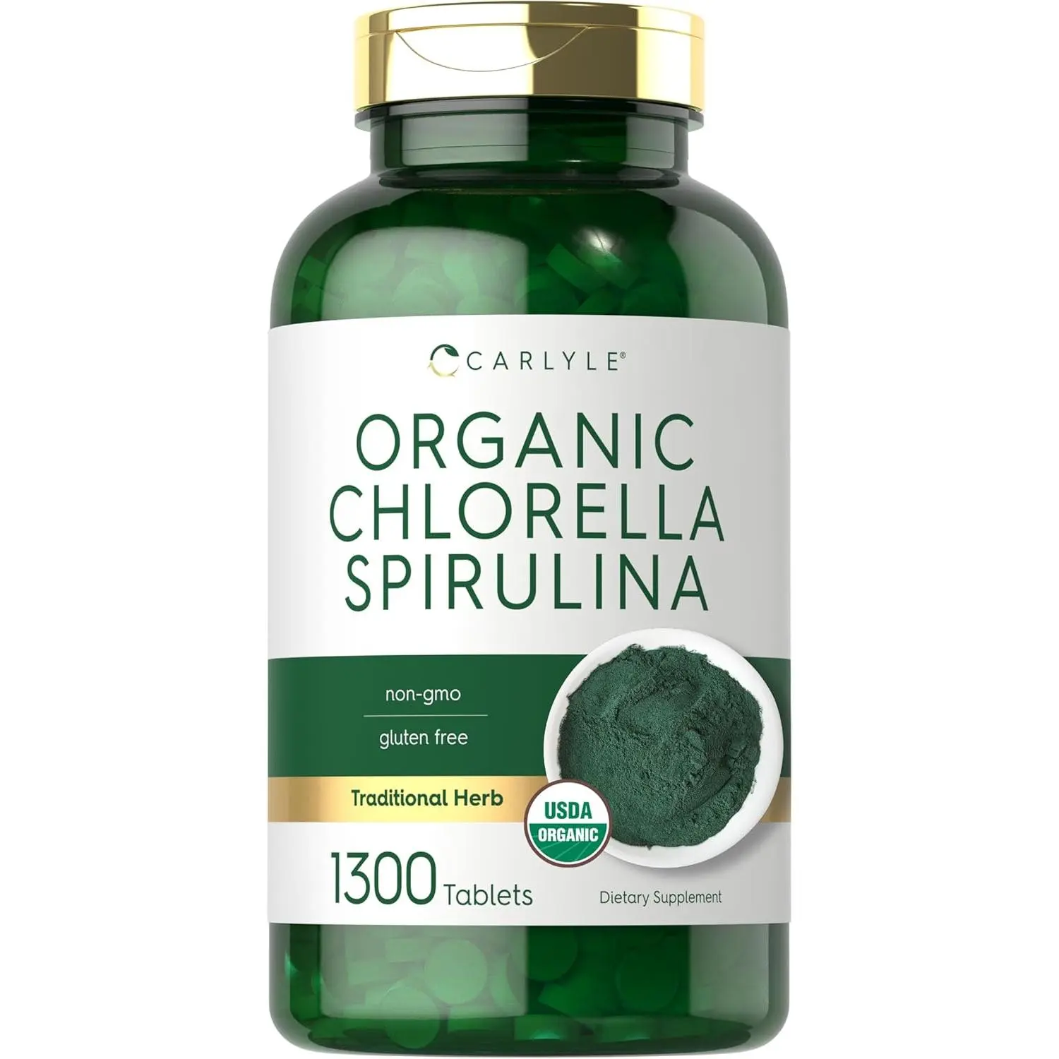 Carlyle Organic Chlorella Spirulina Tablets - 1300 Count - 50/50 Blend - Non-GMO and Gluten Free Supplement