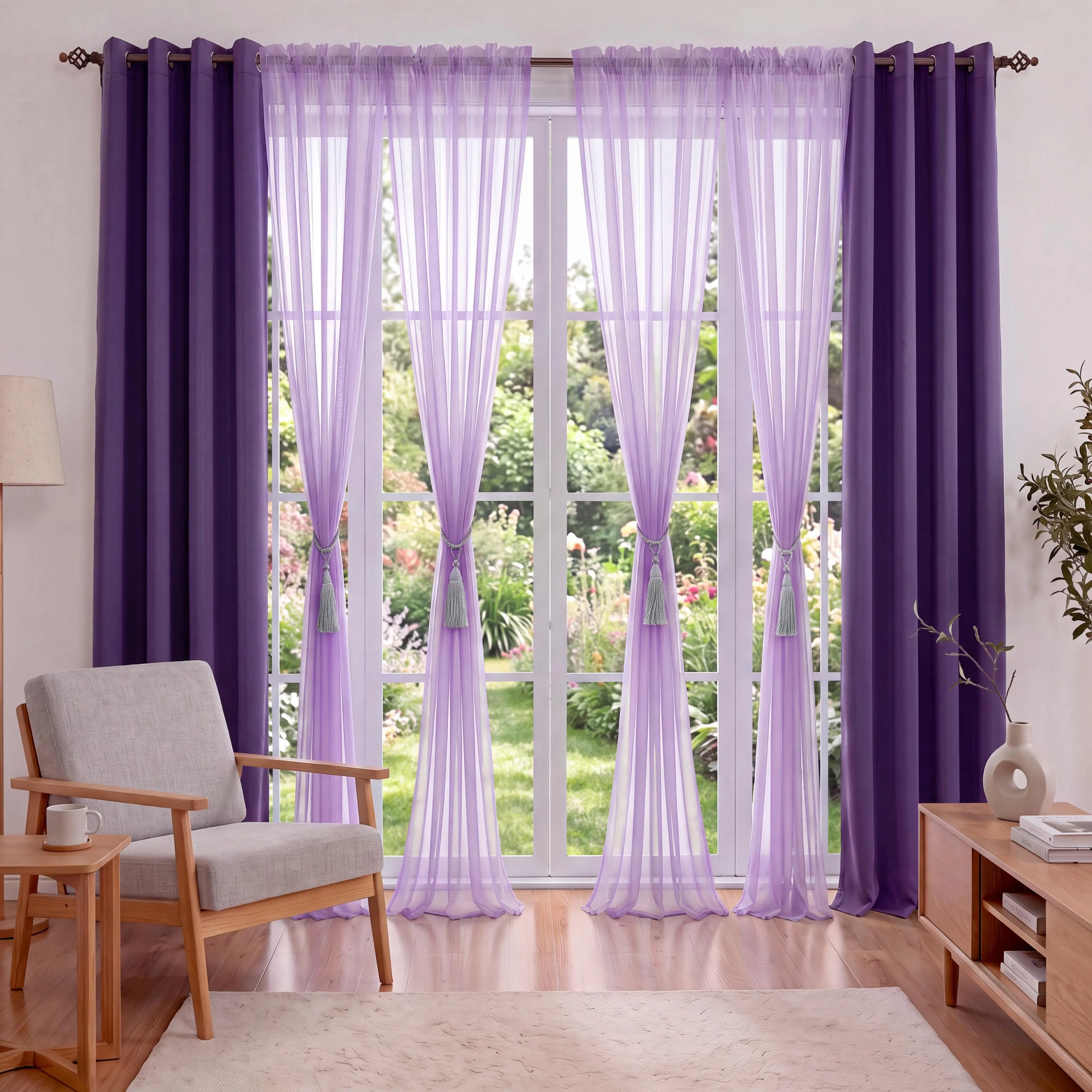 Sheer and Blackout Curtains 6 Panels Combo Set 52x84 Inch, 2 Grommet Solid Room Darkening Drapes Plus 4 Rod Pocket Terylene Voile Panels, Mix and Match Light Filtering Window Treatment, Dreamy Decor for Bedroom Living Room Apartment QF222 &FT2508