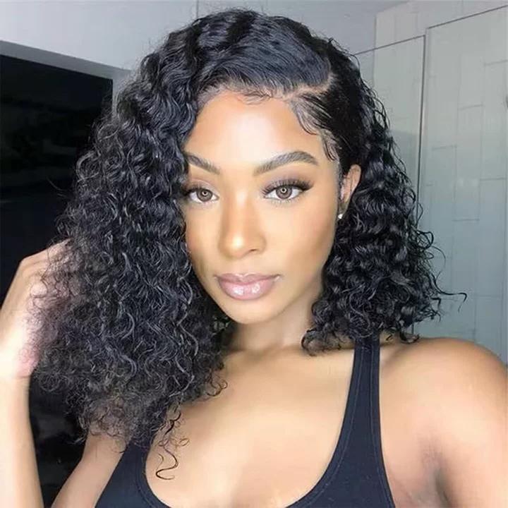 Water Wave Lace Wig Short Bob 100% Human Hair Wigs Deep Wave Transparent Lace Wig Curly Hair Wigs For Women Water Wave Lace Wig Short Bob 100% Human Hair Wigs Deep Wave Transparent Lace Wig Curly Hair Wigs For Women