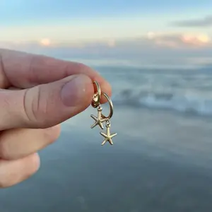 waterproof starfish earrings, 14k gold filled starfish hoop earrings, everyday beachy earrings