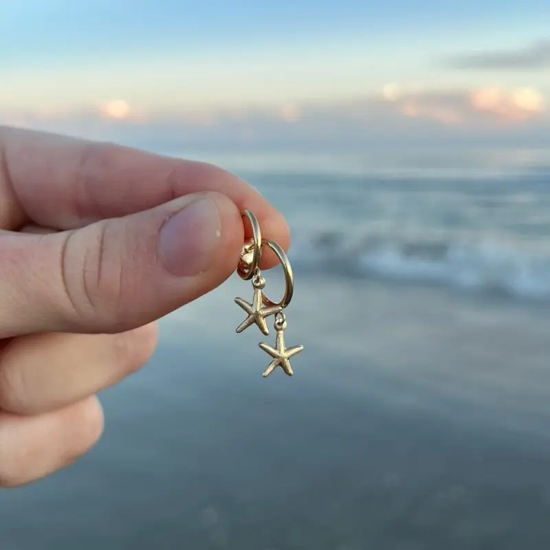 waterproof starfish earrings, 14k gold filled starfish hoop earrings, everyday beachy earrings