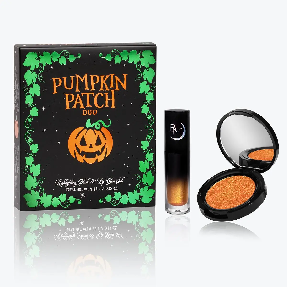 Black Moon Pumpkin Patch Duo - Gothic Spooky Iridescent Highlighting Blush & Pumpkin Lip Gloss Set