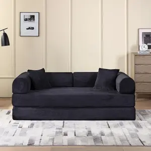Convertible Floor Sofa Bed with Pillow Back Support, Compression Sleeper, Modular Sectional Sofa in Corduroy Fabric for Living Room, Bedroom (Black)