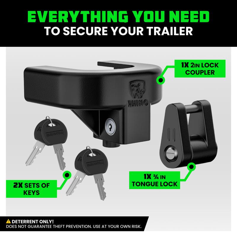 Rhino USA Trailer Hitch Coupler Lock Kit (Choose 2" or 2-5/16" Trailer) Heavy Duty Anti Theft Trailer Coupler Locks for RV, Camper, Trailer, Boat, Caravan - Reinforced Solid Steel Tow Lock for Trailer Tongue