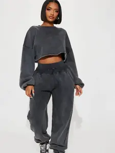 Feeling Good Fleece Jogger Set - Charcoal Cozy Comfortable Sweatshirt & Pants Set for Women