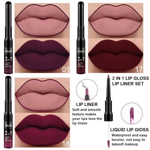 evpct 3Pcs Dark Red Purple Plum Matte Lipstick and Lip Liner Set for Women Matte Burgundy Lip Tint Stain Long Lasting Waterproof, Black Cherry Blood Red Mauve Brown Gothic Goth Lipsticks Makeup