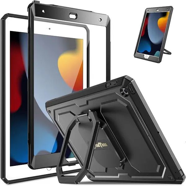 Fintie Heavy-Duty Protective Cover, Shell, Casing for 10.2-in iPad 7th/8th/9th Generation - Dual-Layer Drop Defense with Polycarbonate & TPU Shock Buffer, Built-in Screen Protector, 360° Magic Ring Stand Adjust Tablet Accessory