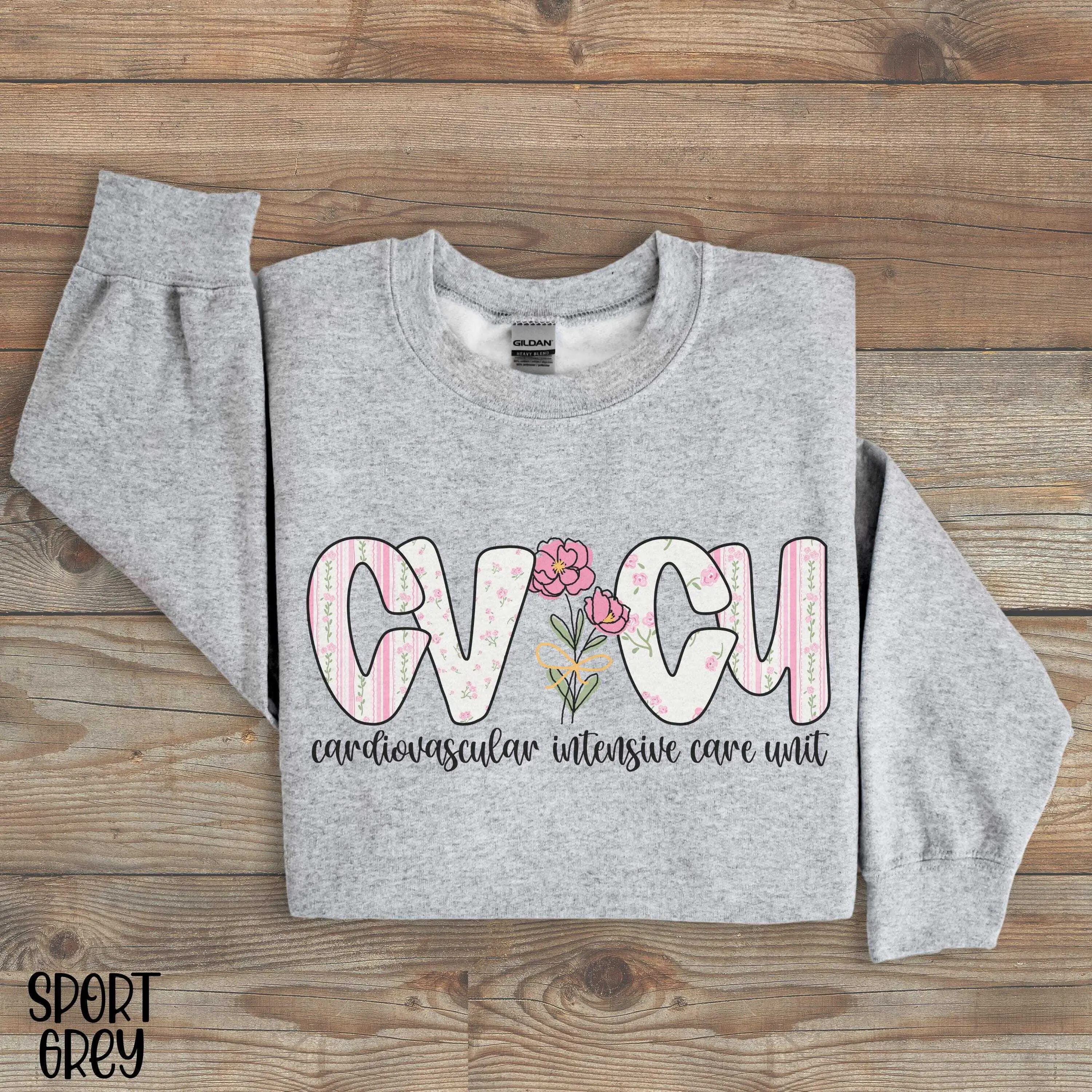 Floral CVICU Nurse Sweatshirt, Gift for Cardiovascular ICU Nurse Crewneck
