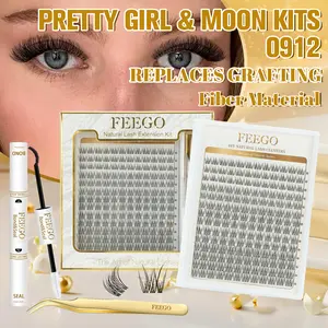 FEEGO Natural Lash Extension Kit Wispy Lash Clusters Kit 168Pcs Eyelash Extension Kit 9-12MM Eyelash Clusters Lashes Individual Kit with Remover for Lash Extension Thin Band Individual Lashes