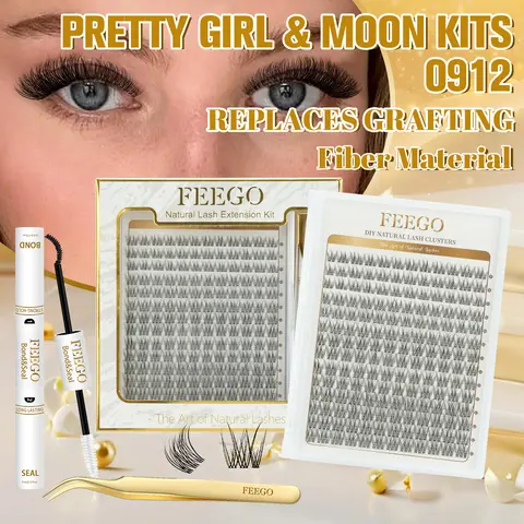 FEEGO Cosmetic Natural Lash Cluster Kit, 168Pcs D Curl 9-12MM Wispy Thin Band Individual Lashes for DIY Eyelash Extensions with Remover