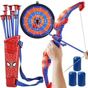 LED Spider Bow and Arrow Toy Set with Quiver Suction Cup Arrows and Web Target