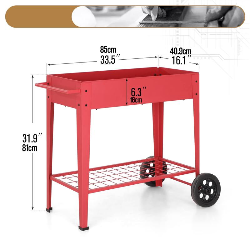 Sophia&William Planter Raised Beds with Legs and Wheels, Outdoor Metal Planter Box Elevated Garden Bed with Lower Shelf for Vegetables Flower Herb Portable Decorative