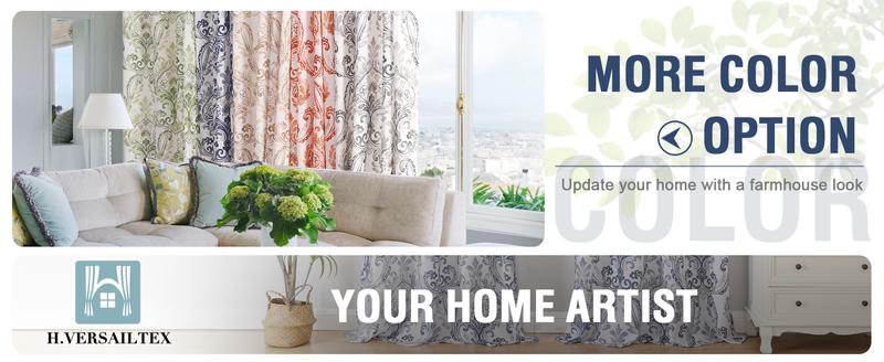 H.VERSAILTEX Linen Curtains 2 Panels Damask Floral Natural Linen Blended Curtains for Living Room Drapes Vintage Floral Pattern Privacy Added Light Filtering Mid-Century Style