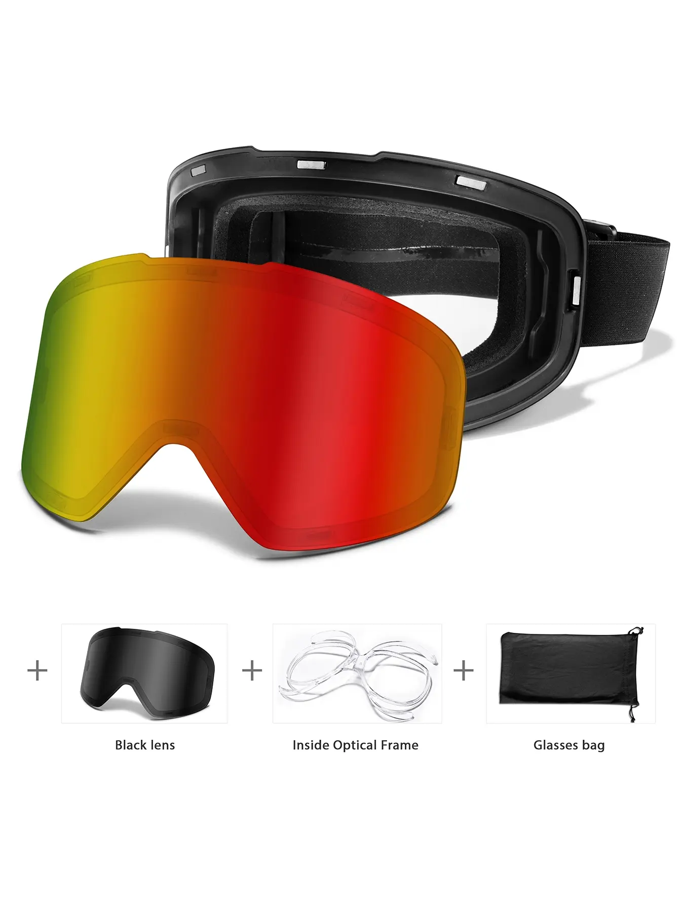 Ski Goggles with UV400 Protection+ Replacement Lenses, Anti-Fog, Interchangeable Magnetic Lenses, OTG-Friendly, Frameless Design, Snowboard Goggles for Men Women, Skiing Goggles, Skiing Eyewear