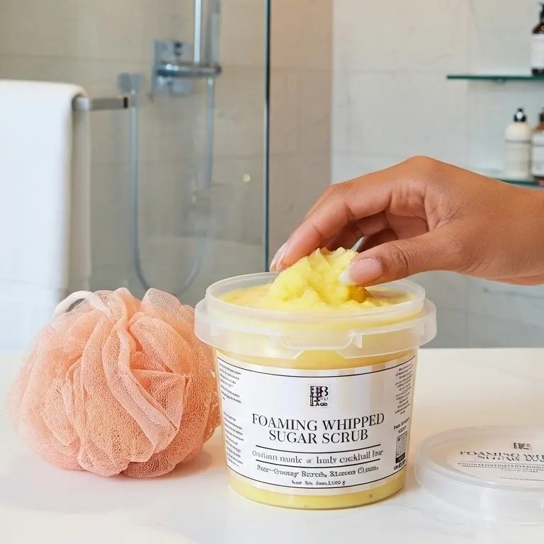 THE BODY COCKTAIL BAR Foaming Whipped Sugar Scrub Ice Cream Bucket 10 oz Customizable Exfoliating Drink with Sugar Pink Himalayan Salt Black Lava Salt & Shimmer