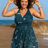 BloomChic Ocean Pattern Mesh Surplice Swim Dress 【M-6XL】