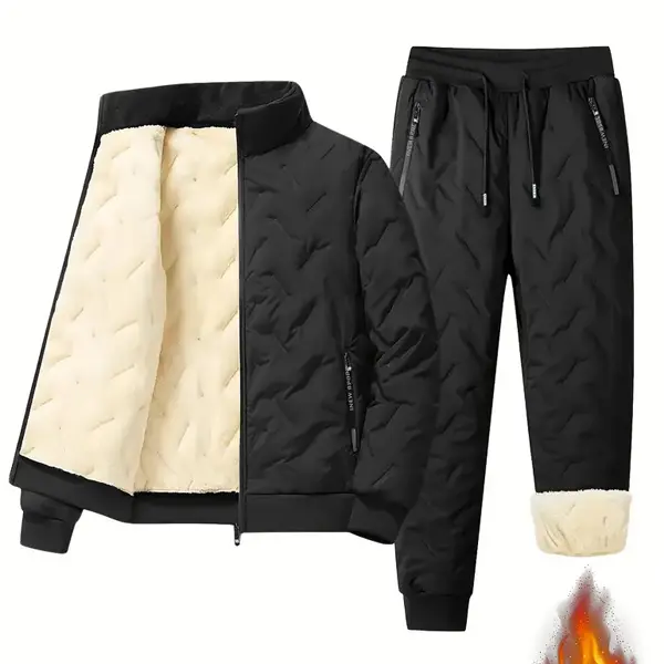 2-Piece Autumn Winter Sherpa Tracksuit Fleece-Lined Thickened Stand Collar Unisex Casual Outdoor Wear Athletic Training Apparel Athletic Workout Clothing men's sweatsuit set men 2 piece sets men's 2 piece set Athleisure men 2 piece sets