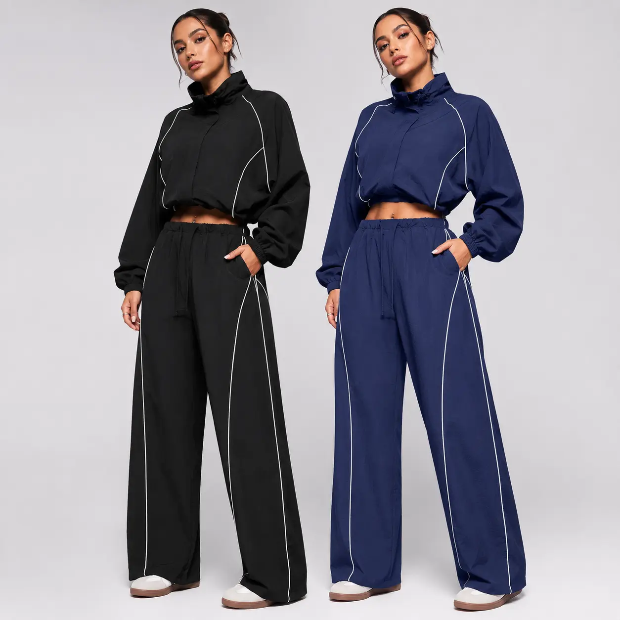 Women's 2-Piece Color-Blocked Tracksuits - Drawstring Jacket, Drawstring Pants, Sporty Chic Style, Multi-Size Option, Gym Workout Sets, Multifunctional Sportswear, Casual Sportswear Outfit, Jogging Pants Set, Outdoor Sports Clothing
